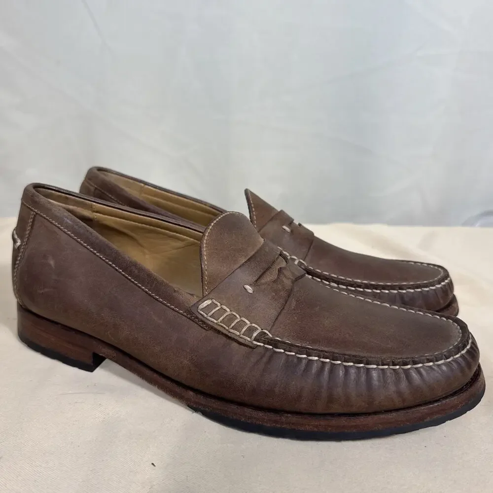 Johnston & Murphy Men 9.5 M Brown Sheepskin Leather Penny Loafers Moc Toe Career